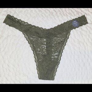 Women's NWT Aerie Green Lace Thong Size M New Sheer Tanga Panty